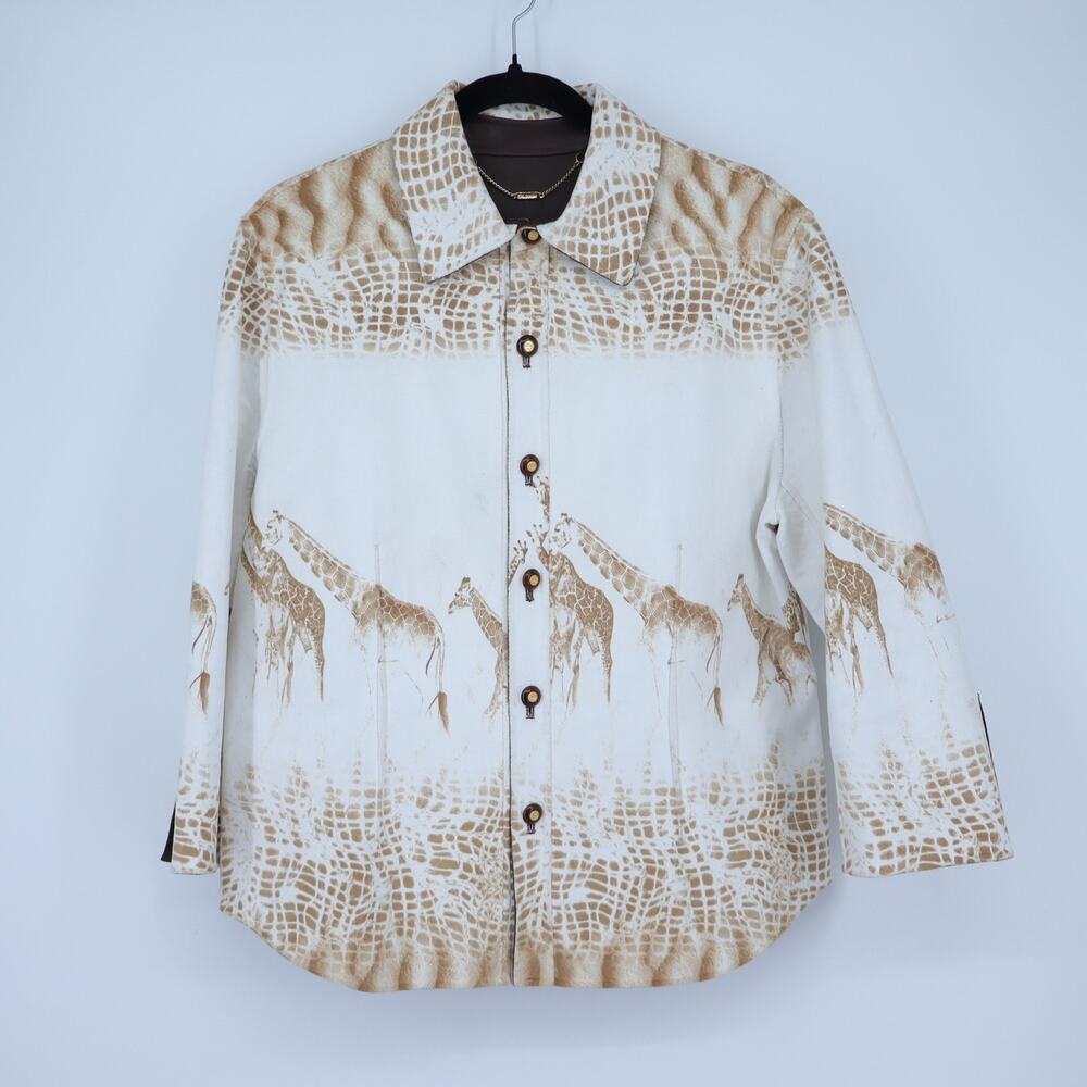 St. John Reversible Safari Jacket Tan Leather and Suede Giraffe Luxe Women's 10